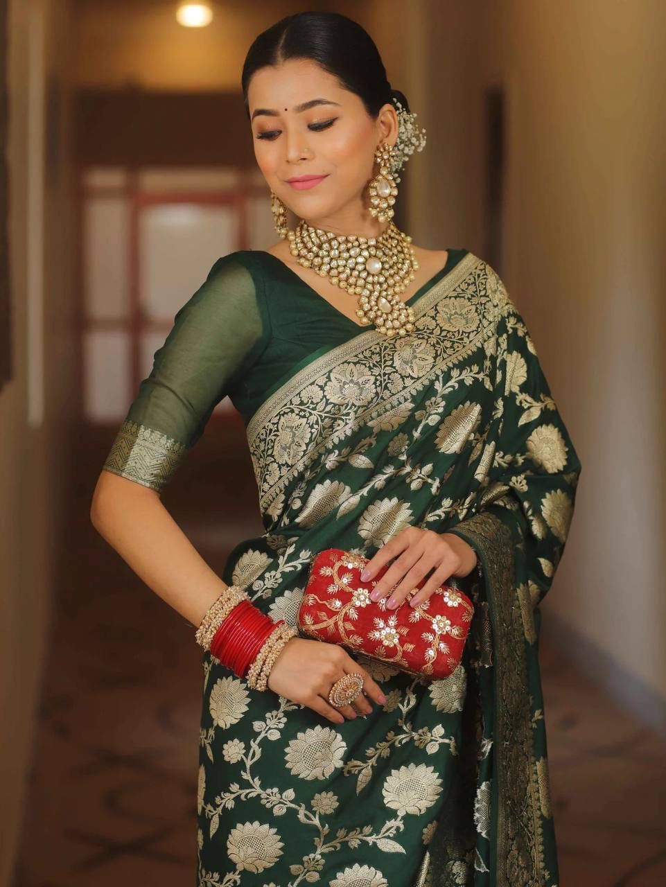 Soft Lichi Green Jacquard Saree