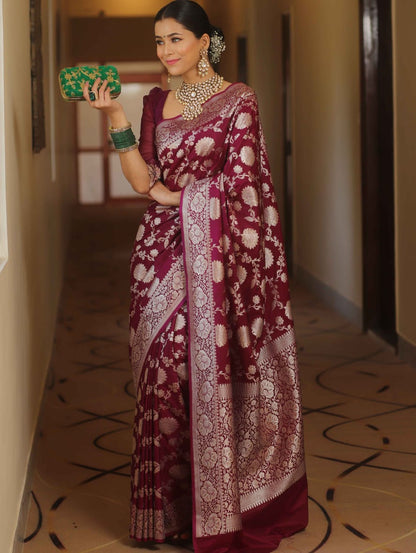 Soft Lichi Maroon Jacquard Saree