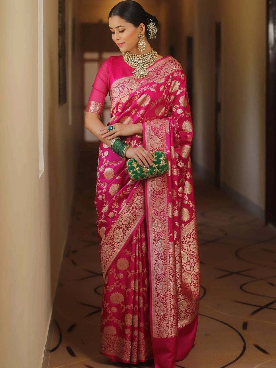 Pink Soft Lichi Jacquard Saree