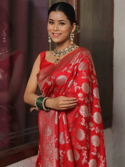 Red Soft Lichi Jacquard Saree
