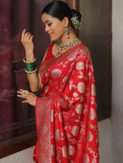 Red Soft Lichi Jacquard Saree