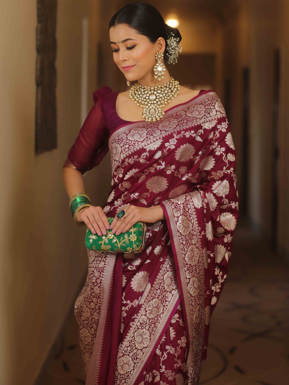 Soft Lichi Maroon Jacquard Saree