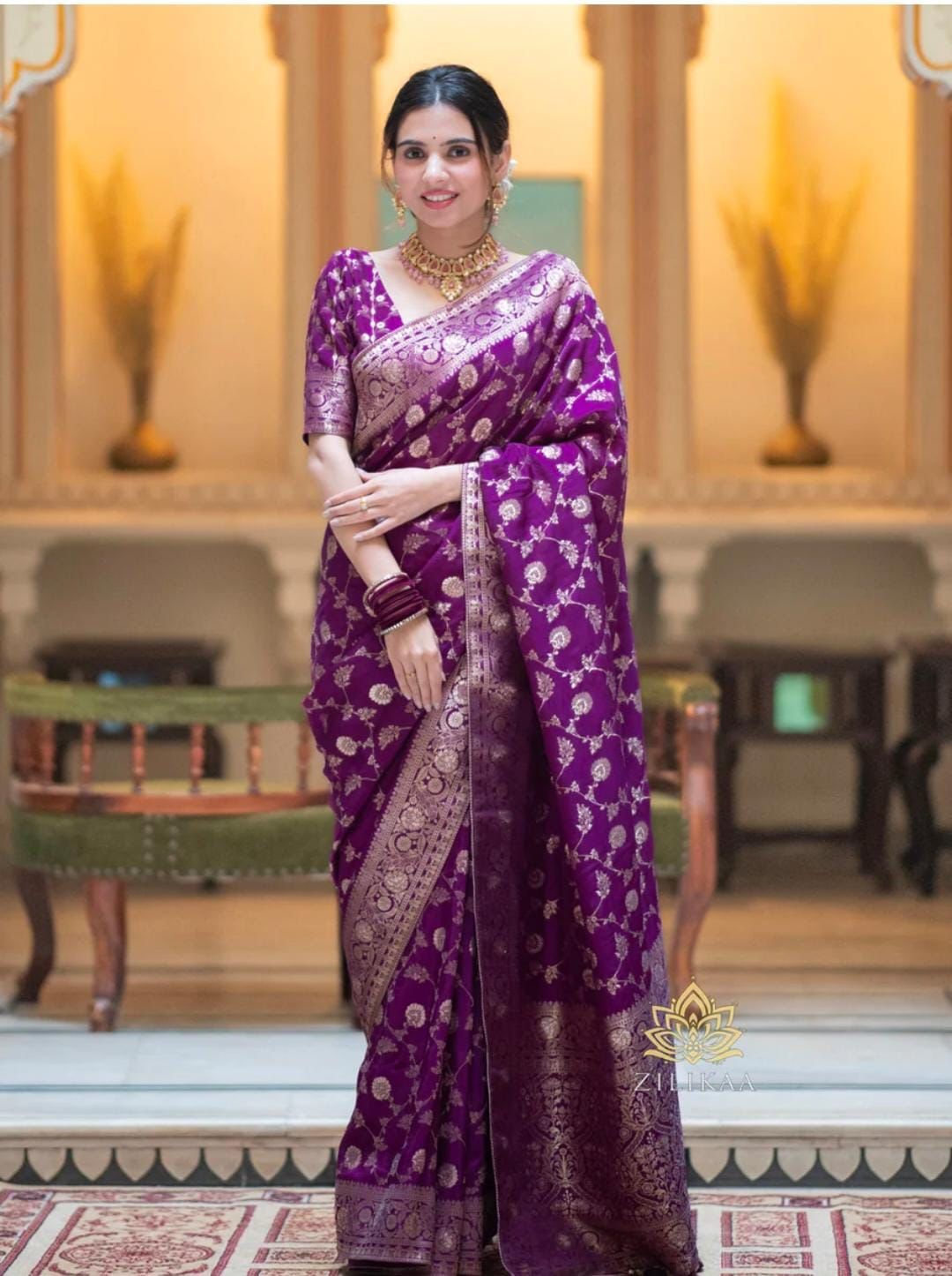 Purple Soft Lichi Jacquard Saree