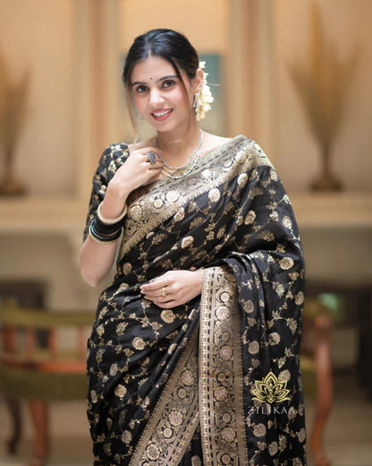 Black Gold Lichi Jacquard Saree
