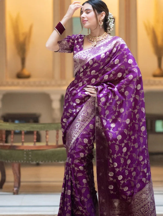 Purple Soft Lichi Jacquard Saree