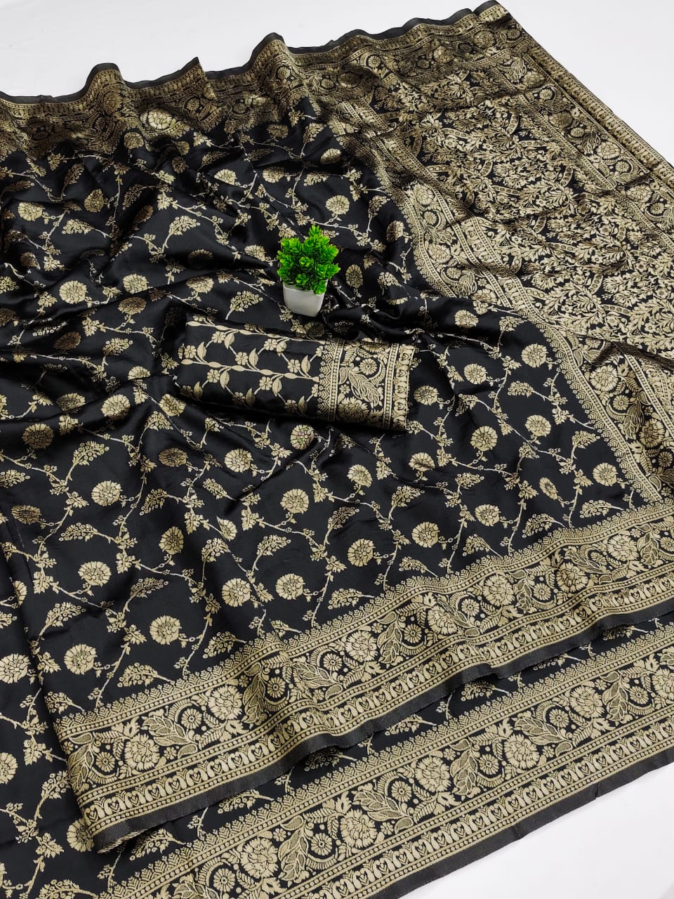 Black Gold Lichi Jacquard Saree