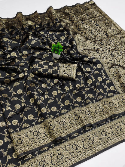 Black Gold Lichi Jacquard Saree