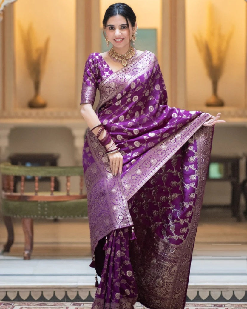 Purple Soft Lichi Jacquard Saree