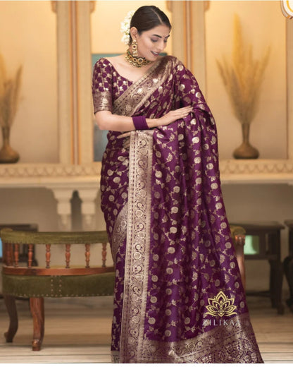 Wine Soft Lichi Jacquard Saree
