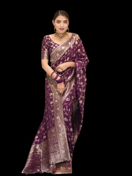 Wine Soft Lichi Jacquard Saree