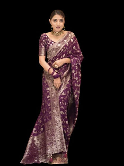 Wine Soft Lichi Jacquard Saree