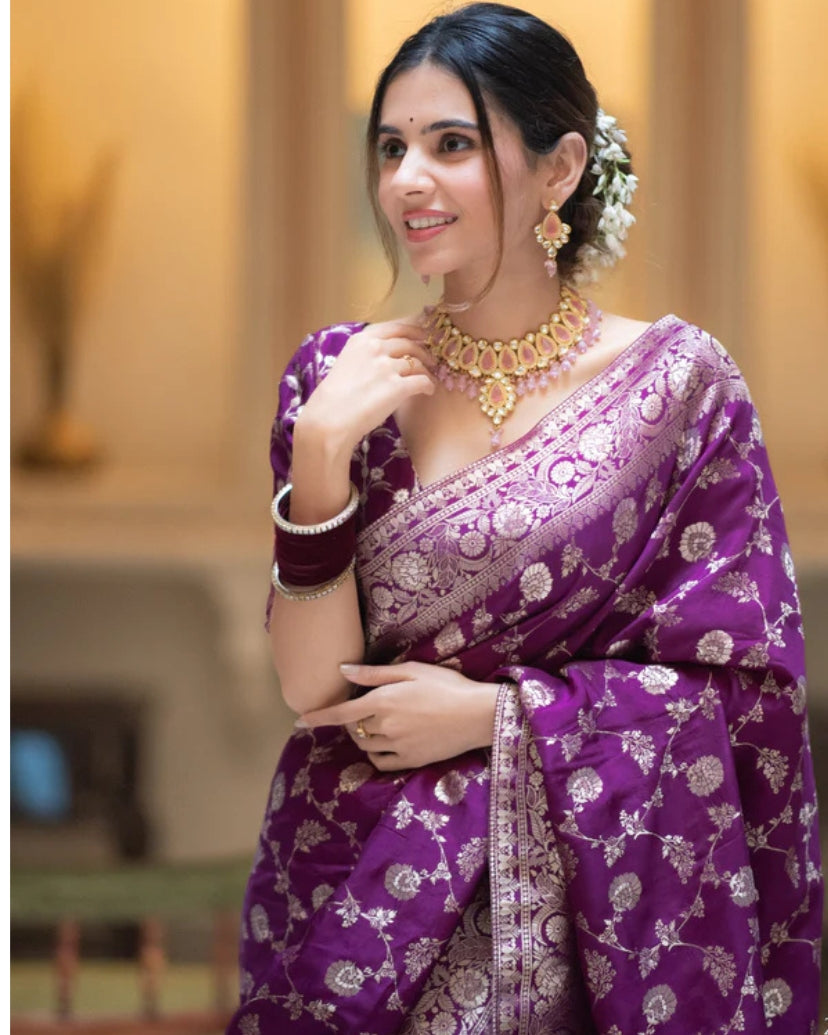 Purple Soft Lichi Jacquard Saree