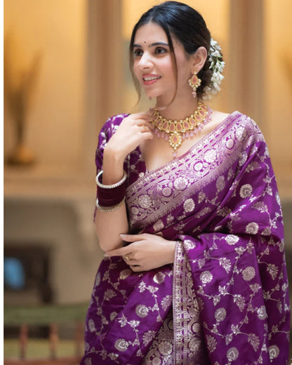 Purple Soft Lichi Jacquard Saree
