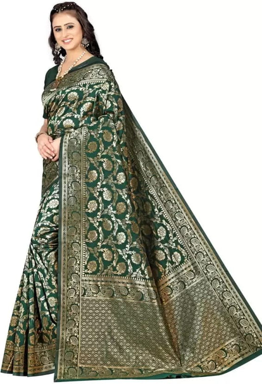 Soft Lichi Silk Saree with Heavy All-Over Zari Work