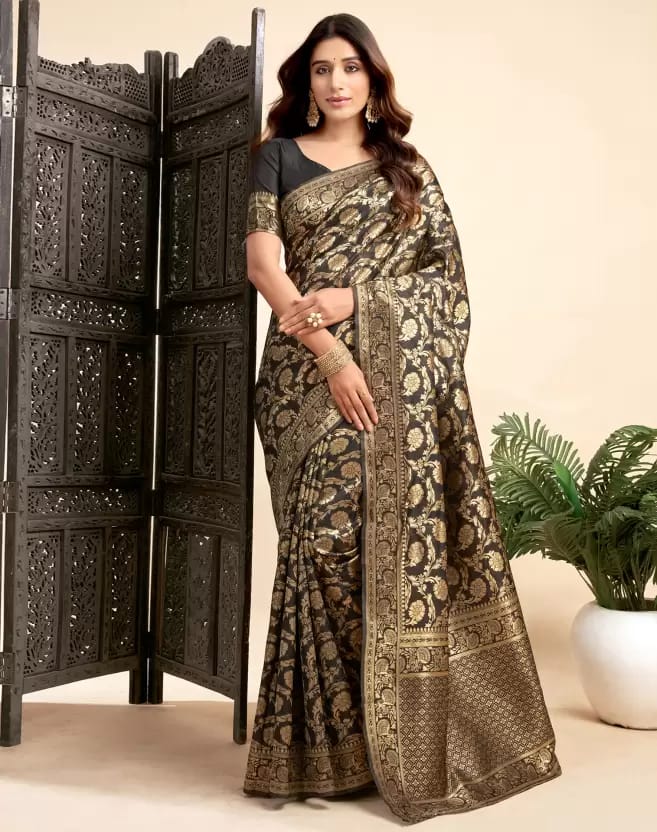 Soft Lichi Silk Saree with Heavy Jacquard Zari Pall