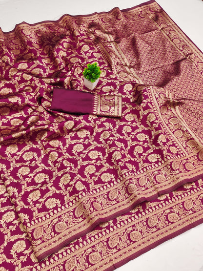 Soft Lichi Silk Saree with Heavy All-Over Zari Work