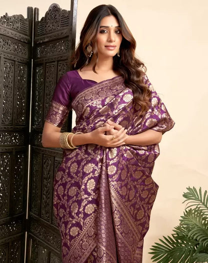 Soft Lichi Silk Saree with Heavy Zari Woven Design