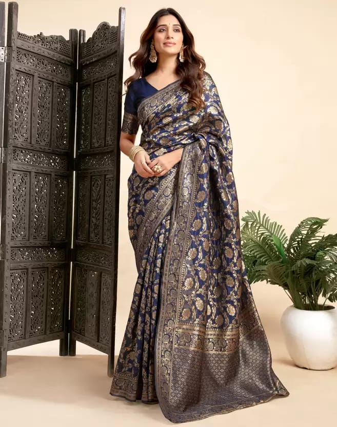 Soft Lichi Silk Saree with Rich Zari Banarasi Work