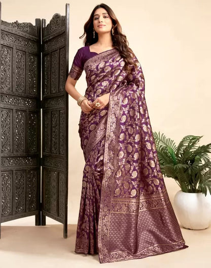 Soft Lichi Silk Saree with Heavy Zari Woven Design