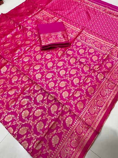 Soft Lichi Silk Saree with Heavy Banarasi Zari Work