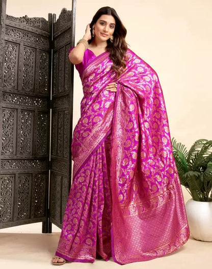 Soft Lichi Silk Saree with Heavy Banarasi Zari Work