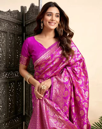Soft Lichi Silk Saree with Heavy Banarasi Zari Work