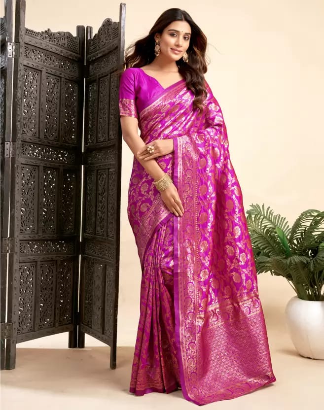 Soft Lichi Silk Saree with Heavy Banarasi Zari Work