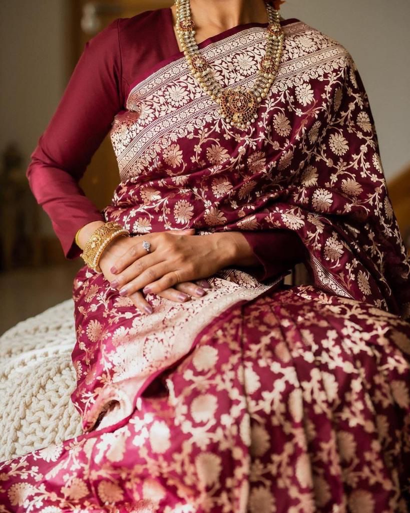 Soft Lichi Silk Saree with Heavy All-Over Zari Work