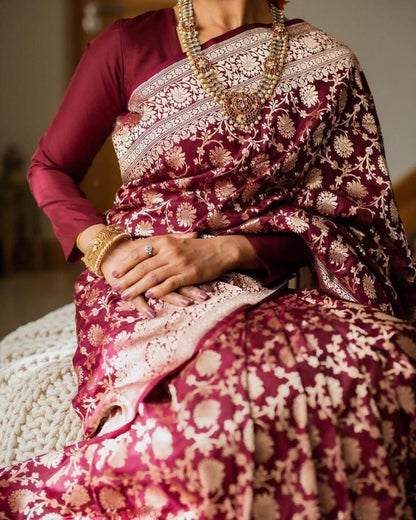 Soft Lichi Silk Saree with Heavy All-Over Zari Work