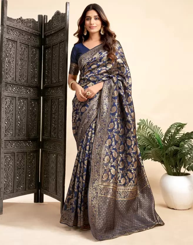 Soft Lichi Silk Saree with Rich Zari Banarasi Work