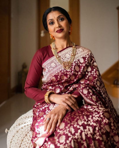 Soft Lichi Silk Saree with Heavy All-Over Zari Work