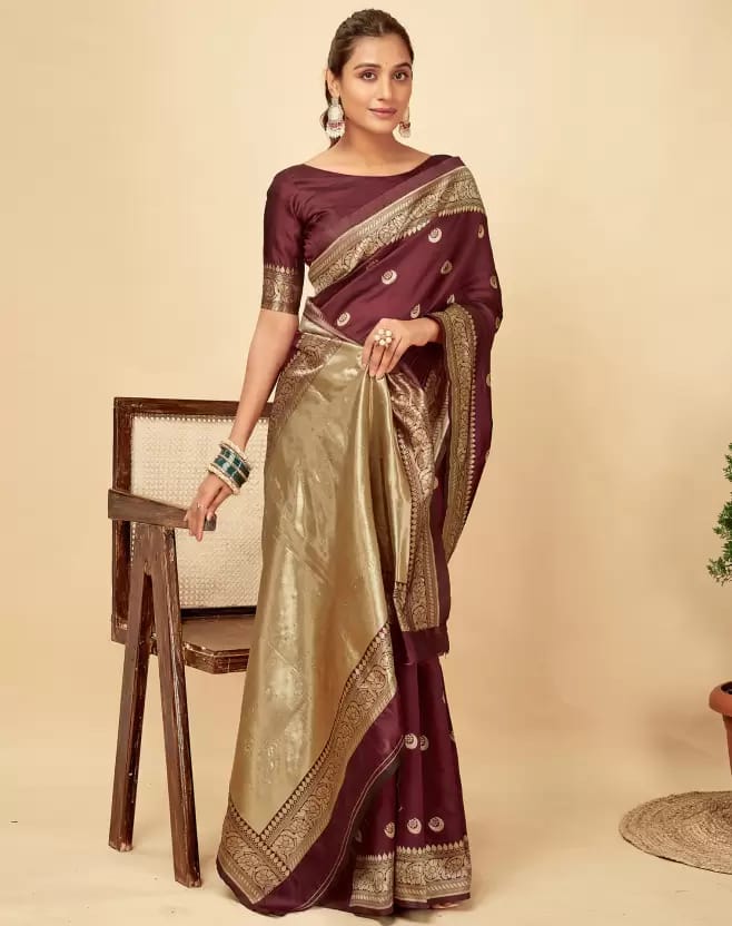Maroon Soft Lichi Zari Saree
