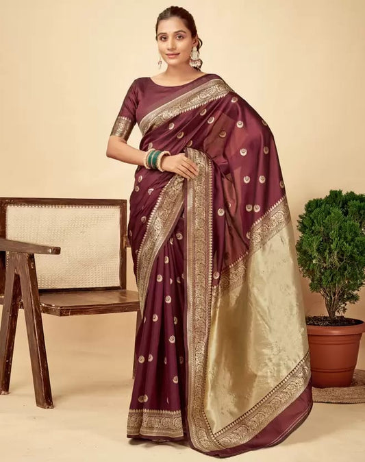 Maroon Soft Lichi Zari Saree