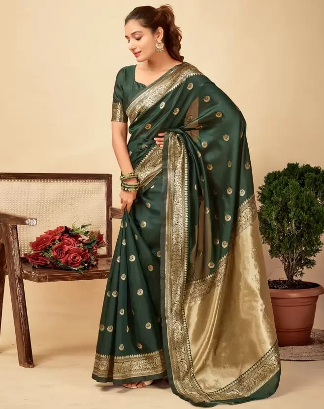Green Soft Lichi Zari Saree