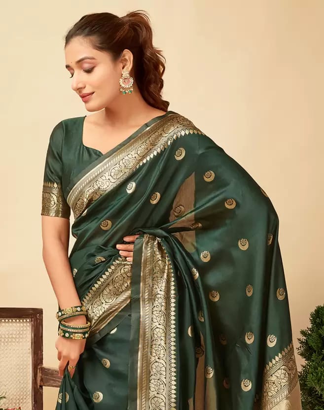 Green Soft Lichi Zari Saree