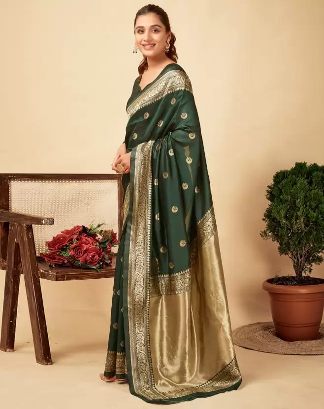 Green Soft Lichi Zari Saree