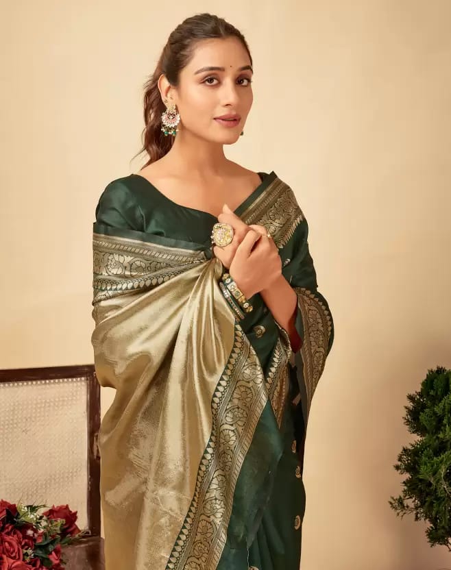 Green Soft Lichi Zari Saree