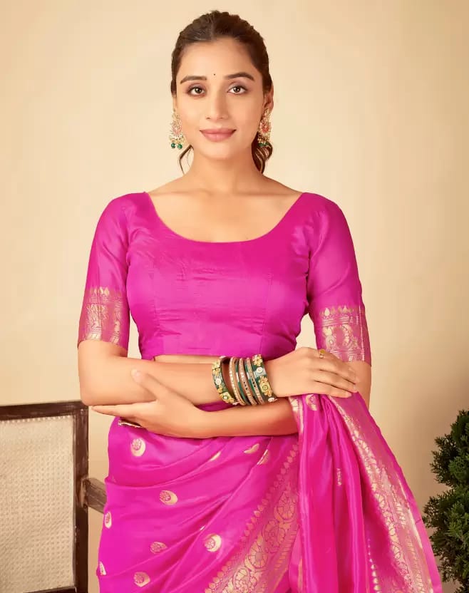 Pink Soft Lichi Zari Saree