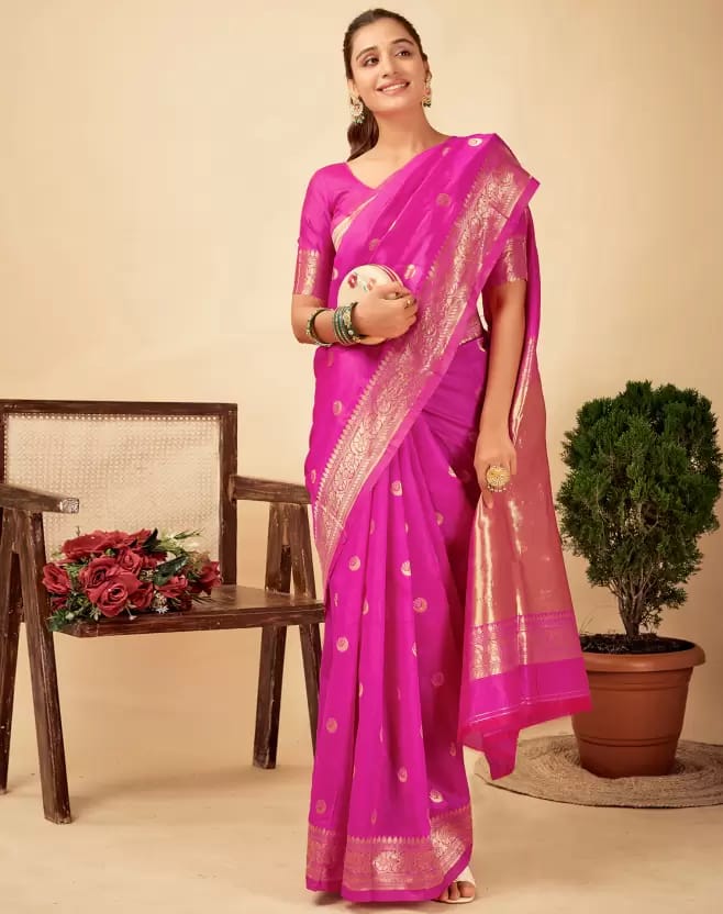 Pink Soft Lichi Zari Saree