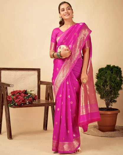 Pink Soft Lichi Zari Saree