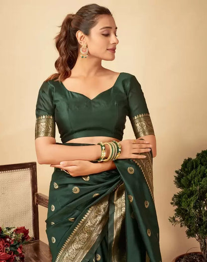 Green Soft Lichi Zari Saree