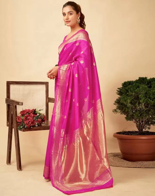 Pink Soft Lichi Zari Saree