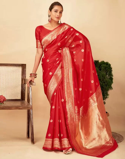 Red Soft Lichi Zari Saree