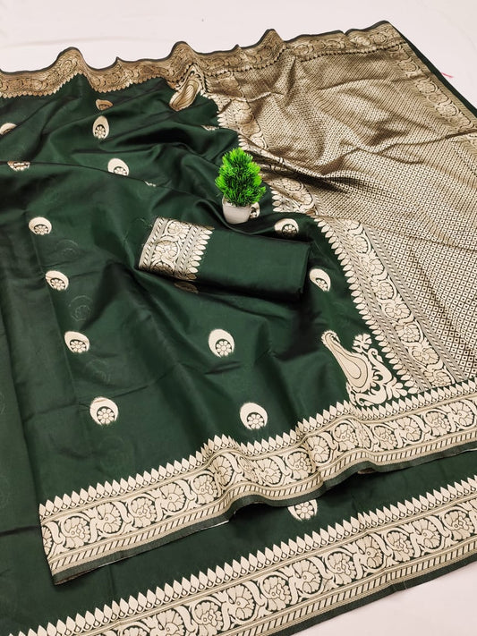 Green Soft Lichi Zari Saree
