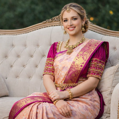 Peach Soft Lichi Zari Saree