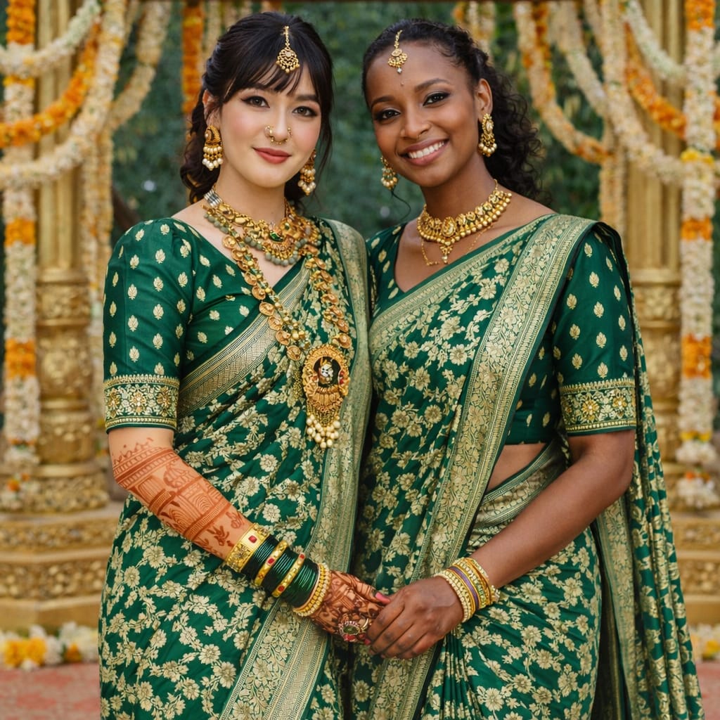 Green Soft Lichi Zari Saree