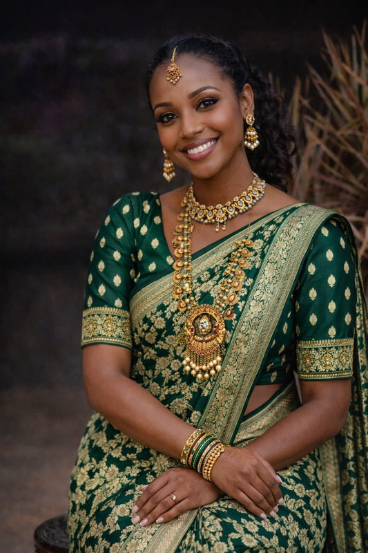 Green Soft Lichi Zari Saree