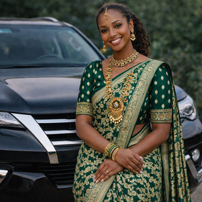 Green Soft Lichi Zari Saree