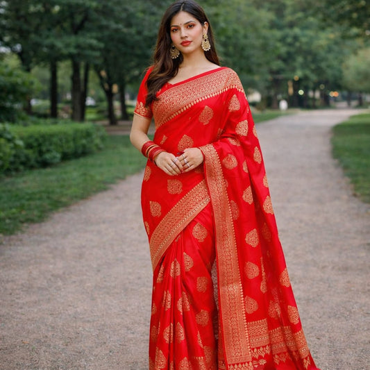 Red Soft Lichi Zari Saree