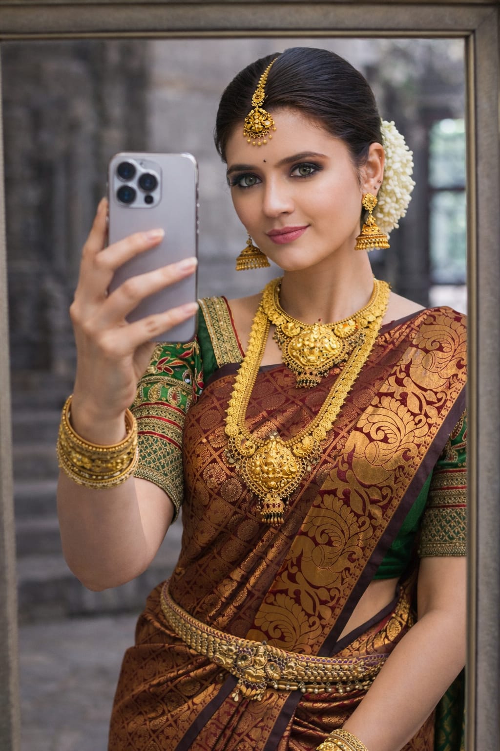 Soft Lichi Silk Saree – Brown Zari Work